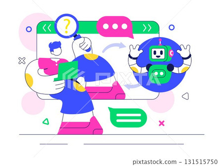 Artificial Intelligence Chatbot Service Illustration Featuring an AI and Intelligent Assistant Robot for Communication Technology and Support Concept 131515750