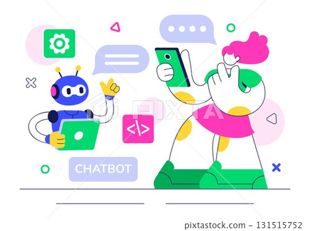 Artificial Intelligence Chatbot Service Illustration Featuring an AI and Intelligent Assistant Robot for Communication Technology and Support Concept 131515752