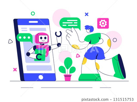 Artificial Intelligence Chatbot Service Illustration Featuring an AI and Intelligent Assistant Robot for Communication Technology and Support Concept Artificial Intelligence Chatbot Service Illustration Featuring an AI and Intelligent Assistant Robot for Communication Technology and Support Concept 131515753