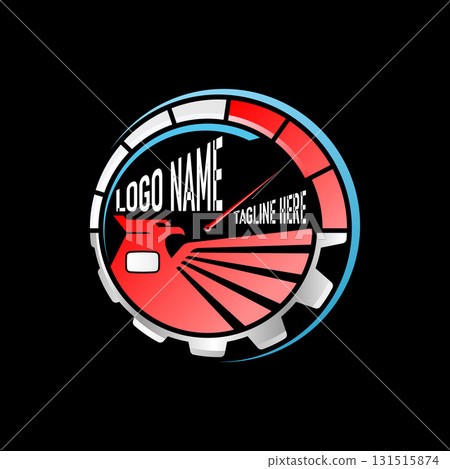 Logo design graphic concept creative premium vector stock image top sell eagle hawk, gear, and speedometer fast drive sport vehicle tuning transport 131515874