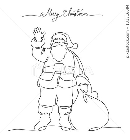 Continuous line drawing minimal santa claus standing waving hello with gift bag, Concept of Christmas. Holiday, New year. Vector design illustration on white background. Continuous line drawing minimal santa claus standing waving hello with gift bag, Concept of Christmas. Holiday, New year. Vector design illustration on white background. 131516094