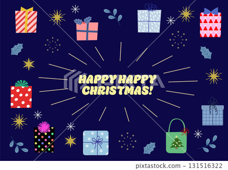 Hand-drawn cute Christmas gift illustration background material Dark background Hand-drawn cute Christmas gift illustration background material Dark background 131516322