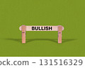 Bullish symbol. Wooden stick anchored by Clothespins, Cool Green Background. Business and Bullish concept with copy space 131516329