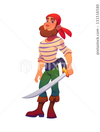 Cartoon pirate character with beard and saber 131516580