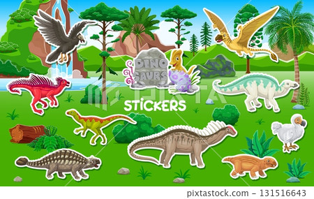 Stickers pack of cartoon prehistoric dinosaurs Stickers pack of cartoon prehistoric dinosaurs 131516643
