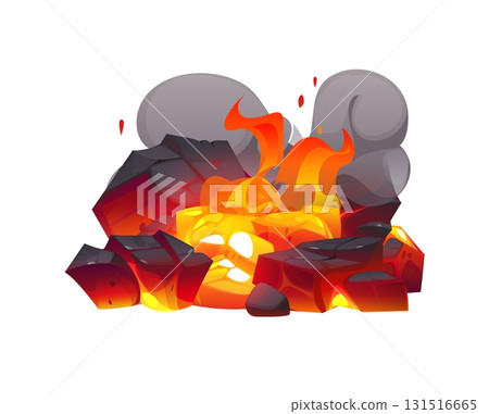 Cartoon fireplace charcoal, fire flames burn coal Cartoon fireplace charcoal, fire flames burn coal 131516665