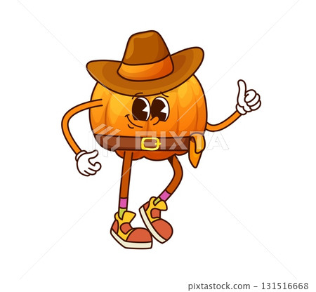 Cartoon groovy pumpkin cowboy and bandit vegetable Cartoon groovy pumpkin cowboy and bandit vegetable 131516668