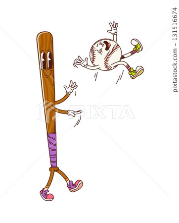 Baseball bat and ball sport groovy cute character 131516674