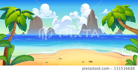 Tropical beach landscape with green palm trees Tropical beach landscape with green palm trees 131516688