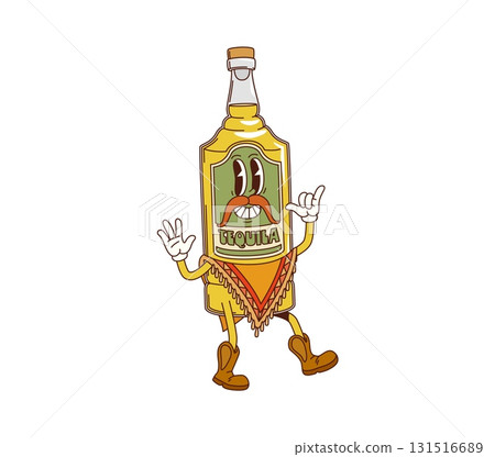 Cartoon groovy Mexican tequila bottle character 131516689
