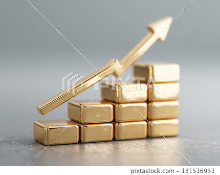 金錠和向上的箭頭代表成功的資產管理 - 黃金投資形象 131516931