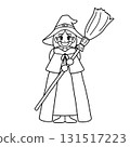 Halloween / Wizard girl in a classic witch costume [Line art only] 131517223