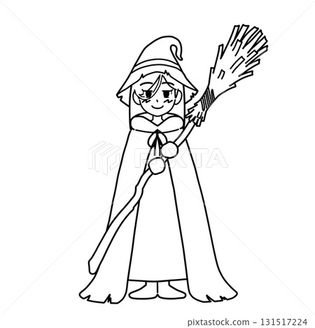 萬聖節 / 巫師女孩穿著古怪的女巫服裝，讓人聯想到植物 [僅線圖] 131517224