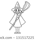 For Halloween / A wizard girl wearing a festive and gorgeous witch costume (witch costume) [line drawing only] 131517225