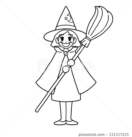 For Halloween / A wizard girl wearing a festive and gorgeous witch costume (witch costume) [line drawing only] 131517225