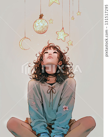 A woman looking up at illuminations 131517295