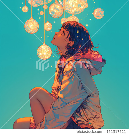 A woman looking up at illuminations A woman looking up at illuminations 131517321