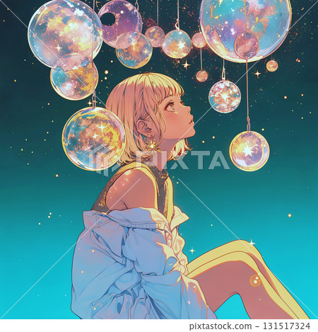 一個女人抬頭看著燈飾 131517324