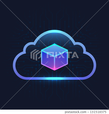 cloud data technology digital storage glowing cube inside cloud icon with futuristic circuit board background representing security connection innovation and modern virtual computing design cloud data technology digital storage glowing cube inside cloud icon with futuristic circuit board background representing security connection innovation and modern virtual computing design 131518375