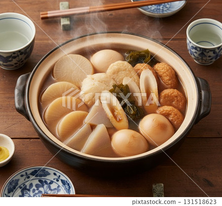 關東煮食材，放入關東煮鍋的火鍋菜餚 131518623