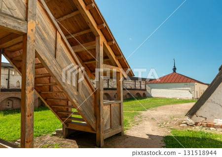 Wooden staircase leading to the wall of the Kirillo-Belozersky Monastery (Russia) Wooden staircase leading to the wall of the Kirillo-Belozersky Monastery (Russia) 131518944
