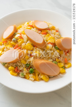 fried rice with sausage and mixed vegetable fried rice with sausage and mixed vegetable 131519178