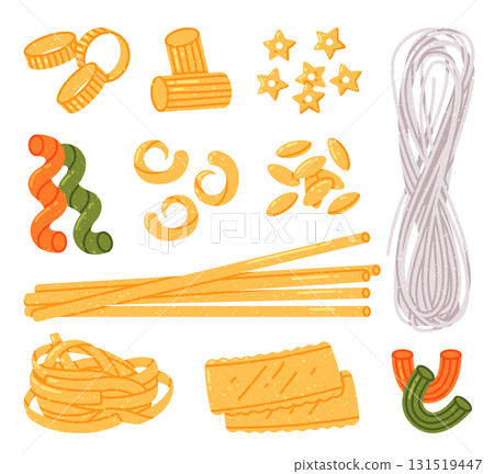 Pasta of Different Shapes as Wheat Food for Cooking Vector Set 131519447