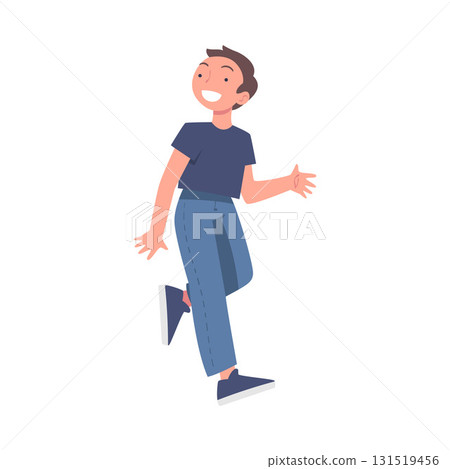 Friendly Little Boy Walking and Smiling Vector Illustration Friendly Little Boy Walking and Smiling Vector Illustration 131519456