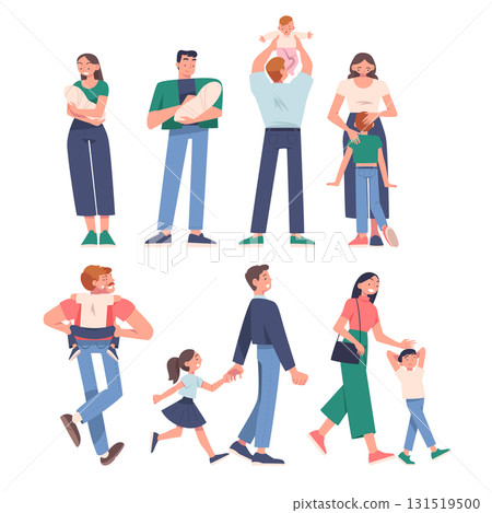 Parent with Child Have Close Relationship Spend Time Together Vector Set Parent with Child Have Close Relationship Spend Time Together Vector Set 131519500