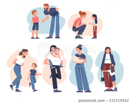 Parent with Child Have Close Relationship Spend Time Together Vector Set Parent with Child Have Close Relationship Spend Time Together Vector Set 131519502