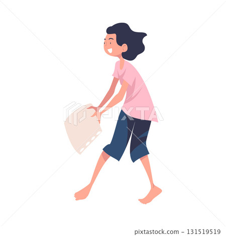 Pajama Party with Woman Character Pillow Fight Vector Illustration 131519519