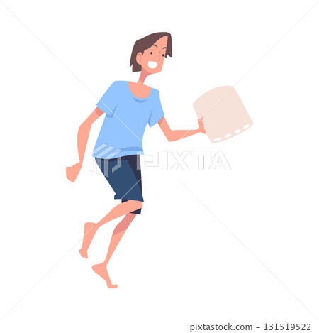 Pajama Party with Man Character Pillow Fight Vector Illustration 131519522