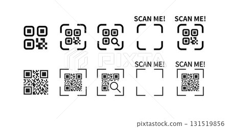 Icon for scanning QR codes with a smartphone. "Scan me" icon Icon for scanning QR codes with a smartphone. "Scan me" icon 131519856
