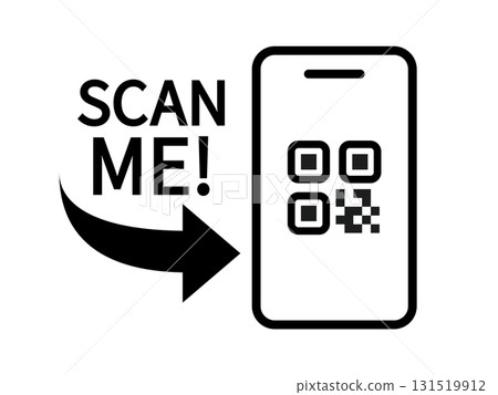 使用智慧型手機掃描二維碼的圖示。 “掃描我”圖標 131519912