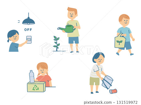 一組兒童進行生態活動的插圖 一組兒童進行生態活動的插圖 131519972