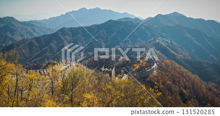 Winding path along ancient wall amidst breathtaking scenery 131520285