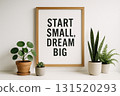 START SMALL DREAM BIG, Framed motivational quote with decorative plant encouraging ambition and persistence. 131520293