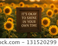 IT'S OKAY TO SHINE, Motivational quote surrounded by sunflowers emphasizing positivity and encouragement. 131520299