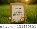 EVERY SUNSET IS AN OPPORTUNITY TO RESET, Inspirational framed quote on grass reminding renewal and new beginnings. 131520301