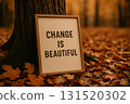 CHANGE IS BEAUTIFUL, Motivational framed quote on autumn leaves background emphasizing transformation. 131520302