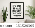 IT IS OKAY TO MAKE MISTAKES, THAT IS HOW YOU LEARN, Framed motivational quote with plant decoration highlighting resilience and learning. 131520305