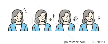 Middle-aged and senior business women's facial expression icon illustration set material 131520451
