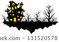 Halloween background with floating island, castle and graveyard 131520578