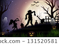 Halloween background with zombie in cemetery and full moon 131520581