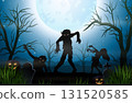 Halloween background with zombie in dark forest and full moon 131520585