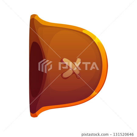 Cartoon Caribbean pirates font of letter D in shape of corsair captain hat, vector typeface. Pirate and corsair Caribbean adventure type of Medieval corsair bicorne or cocked hat for typeset 131520646