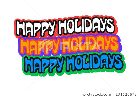 Christmas happy holidays Y2K groovy sticker or patch. Christmas celebration funky Y2K tag, winter holiday retro vector label. Merry New Year vintage sticker or 60s patch with colorful typography 131520675