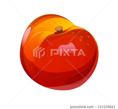 Cartoon raw ripe nectarine or peach fruit. Isolated vector juicy, red fresh plant. Sweet, refreshing snack or dessert. Delectable summer treat rich in vitamins and antioxidants. Vegetarian food snack 131520681