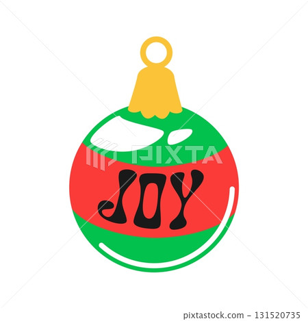 Christmas holiday decoration Y2K groovy sticker or label. Xmas festive retro Y2K patch, New Year celebration vector label. Winter holiday sticker with Christmas tree bauble decoration and typography 131520735