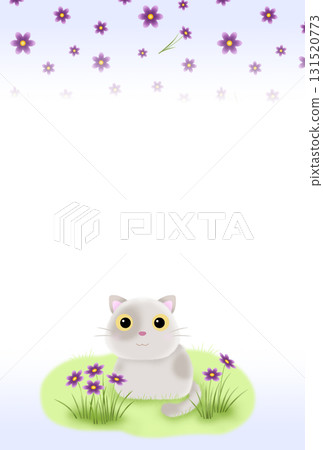 Purple flowers and cat background (postcard) H-3 Purple flowers and cat background (postcard) H-3 131520773